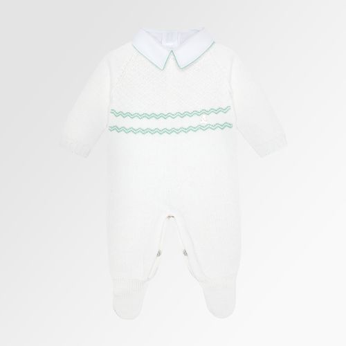 Conjunto de Saída de Maternidade Masculina com Manta Tricot Detalhe Zig Zag - PALHA/VERDE