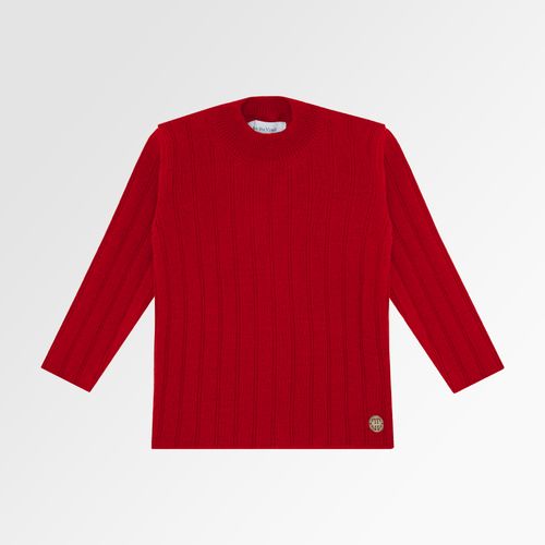 Blusa Tricot de Bebê Feminina Manga Longa Gola Alta Canelada - BRICK