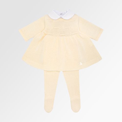 Saída de Maternidade Feminina Completa Tricot com Pérolas - AMARELO