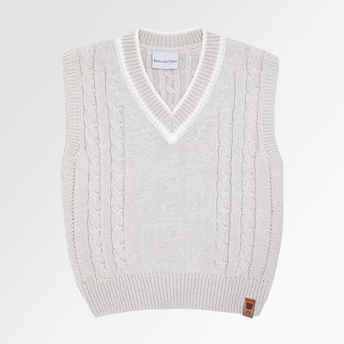 Colete de Bebê Masculino Tricot Decote V com Tranças Laterais - CINZA/NAT
