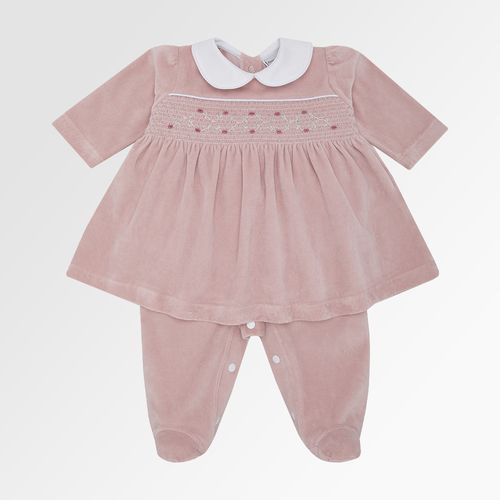 Macacão Vestido de Bebê Feminino Longo Plush Bordado Rococó - ROSE