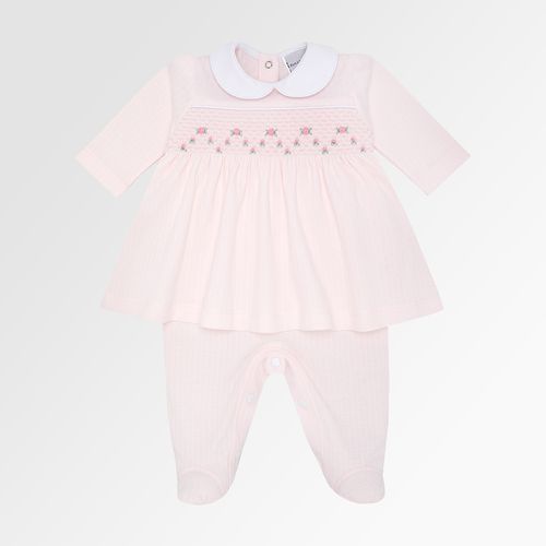 Macacão Vestido de Bebê Feminino Longo Puffy Ponto Smock - ROSA