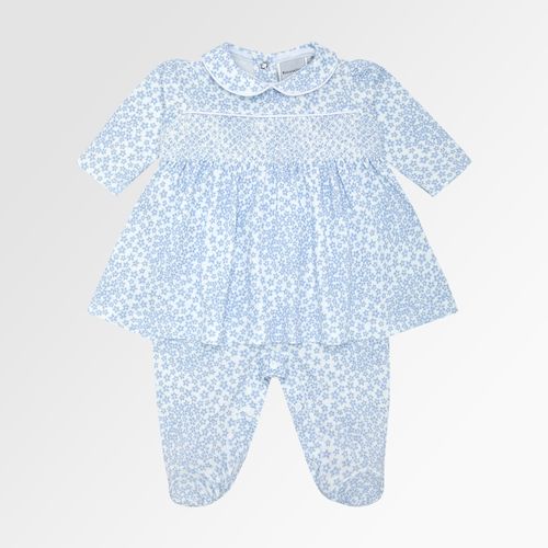 Macacão Vestido de Bebê Feminino Longo Algodão Egípcio Liberty Fabrics Daisy - AZUL