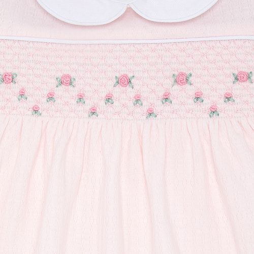 Macacão Vestido de Bebê Feminino Longo Puffy Ponto Smock - ROSA