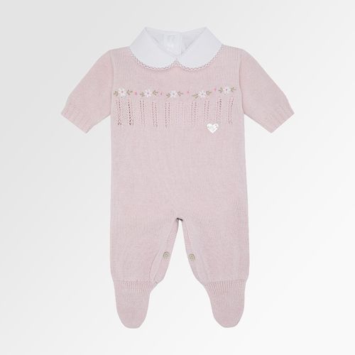 Saída de Maternidade Feminina Completa Tricot com Bordado Rococó - ROSA PASTEL