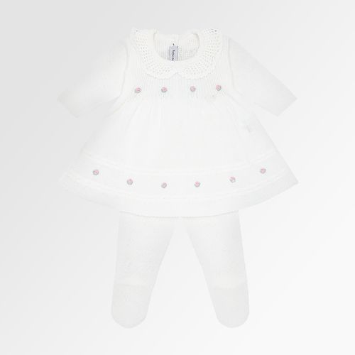Saída de Maternidade Feminina com Manta Tricot Vestido Gola Crochet - BRANCO