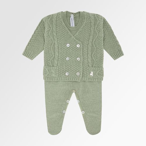 Saída de Maternidade Masculina com Manta Tricot Ponto Trança - VERDE M. PLANT