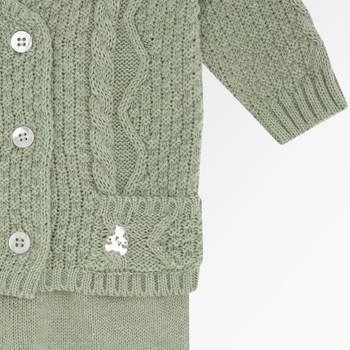 Saída de Maternidade Masculina com Manta Tricot Ponto Trança - VERDE M. PLANT