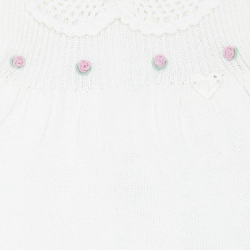 Saída de Maternidade Feminina com Manta Tricot Vestido Gola Crochet - BRANCO