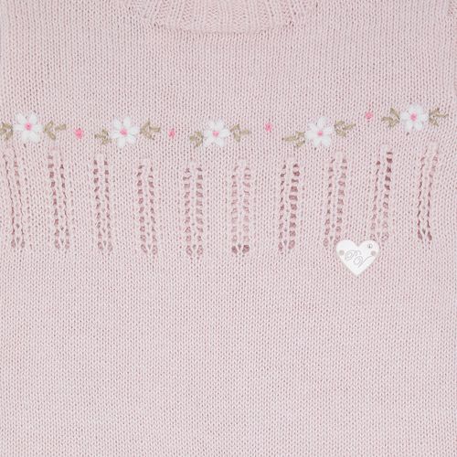 Saída de Maternidade Feminina Completa Tricot com Bordado Rococó - ROSA PASTEL