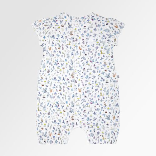 Macacão de Bebê Feminino Curto Algodão Egípcio Liberty Fabrics Jardim - BRANCO