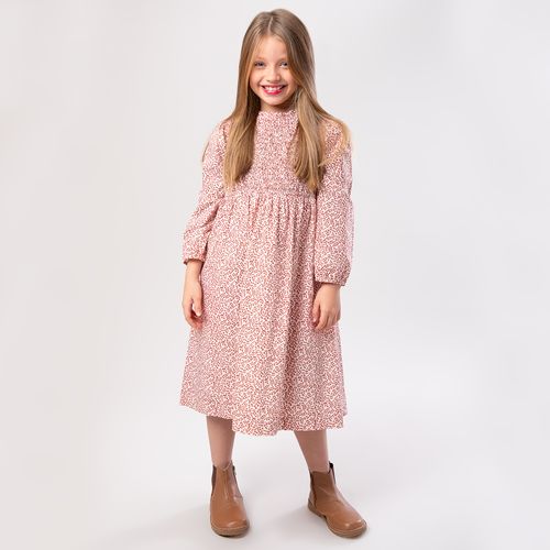 Vestido Infantil Feminino Algodão Egípcio Fio 60 Estampa Leaves com Lastex - CRU