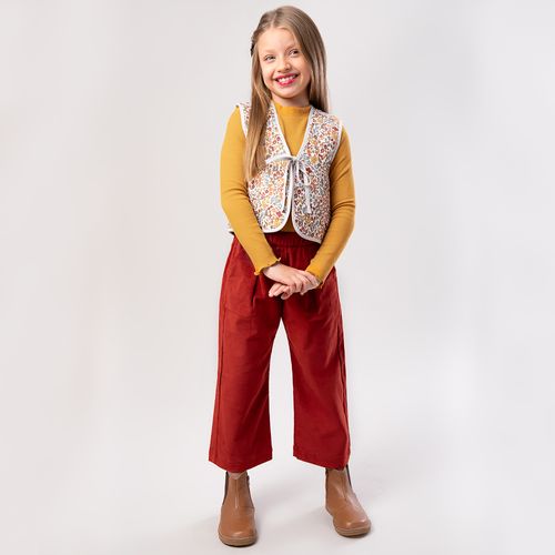 Calça Infantil Feminina Pantacourt Veludo com Pregas - BRICK