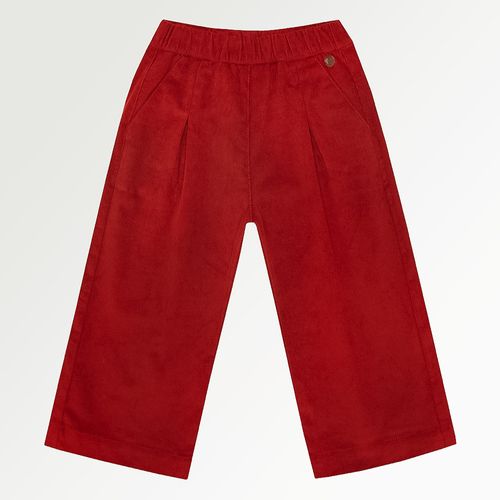 Calça Infantil Feminina Pantacourt Veludo com Pregas - BRICK