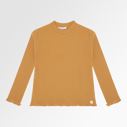 Blusa Infantil Feminina Manga Longa com Frufru - MOSTARDA