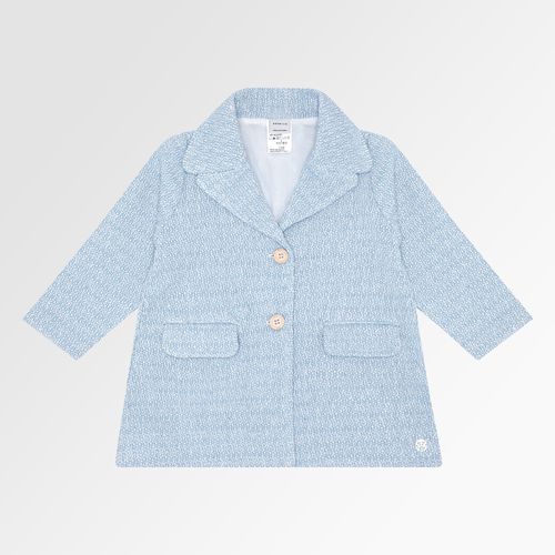 Casaco Infantil Feminino Tweed com Bolsos Longo - AZUL BEBE