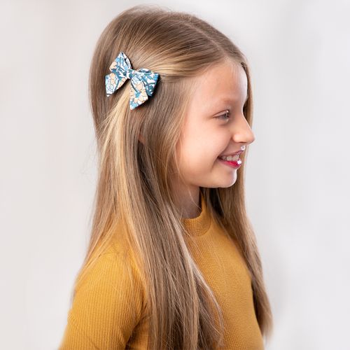Conjunto de Laços de Cabelo Bebê Feminino Laço Cruzado Fustão Estampas - ESTAMP AZUL