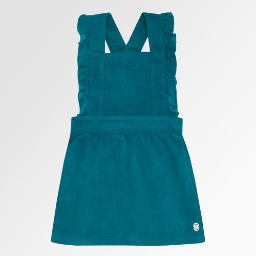 Salopete Infantil Feminina Veludo com Babados - AZUL