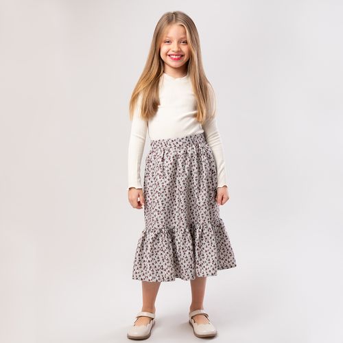 Saia Infantil Feminina Midi Fustão Estampa Majestic - OFF WHITE
