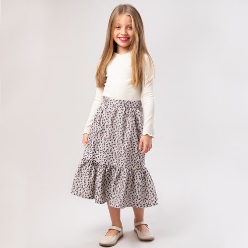 Blusa Infantil Feminina Manga Longa com Frufru - OFF WHITE