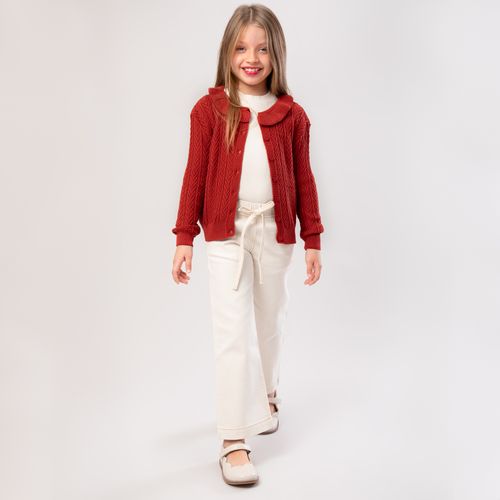 Cardigan Tricot Infantil Feminino Trabalhado com Babados - BRICK