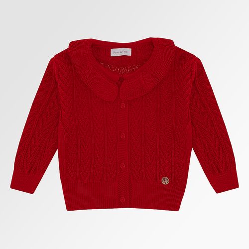 Cardigan Tricot Infantil Feminino Trabalhado com Babados - BRICK