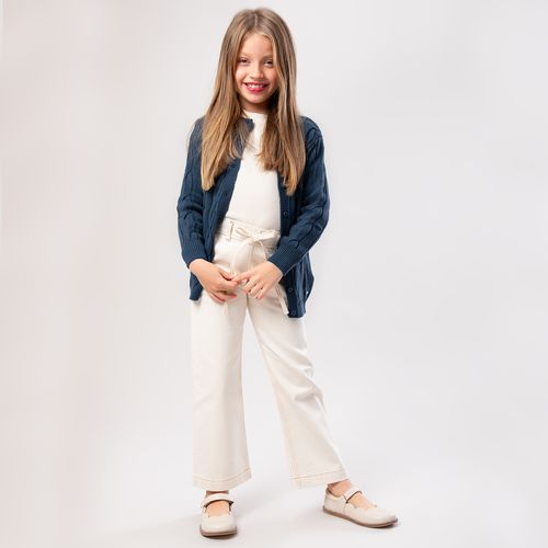 Cardigan Infantil Feminino Tricot Ponto Trança Gola Redonda - AZUL BL STAR