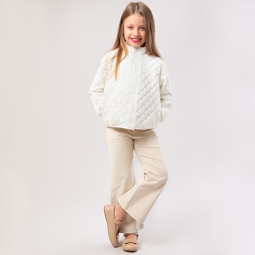 Casaco Infantil Feminino Matelassê com Bordados - OFF WHITE