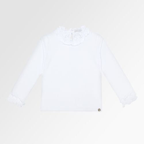 Blusa Infantil Feminina Manga Longa Cotton Frufru - BRANCO