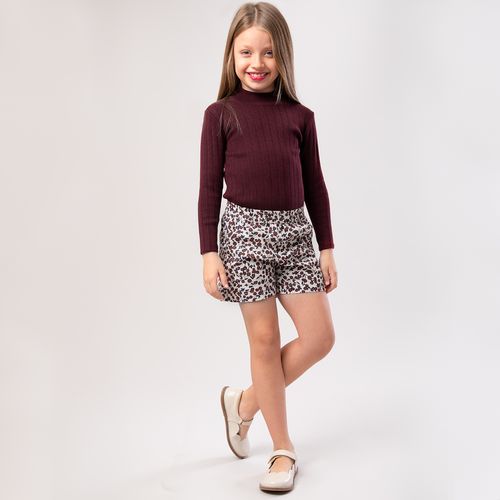 Shorts Infantil Feminino Fustão Estampa Cherry - BORDO