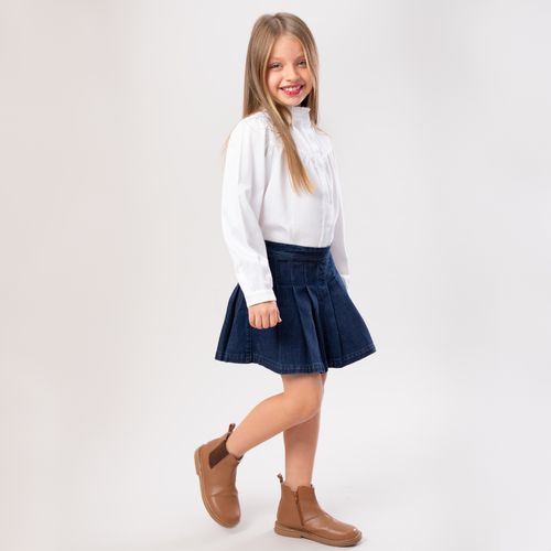 Saia Infantil Feminina Jeans com Pregas - AZUL MARINHO