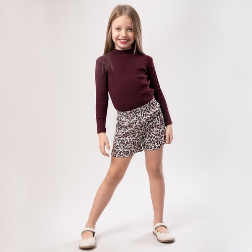 Blusa Tricot Infantil Feminina Manga Longa Gola Alta Canelada - VINHO