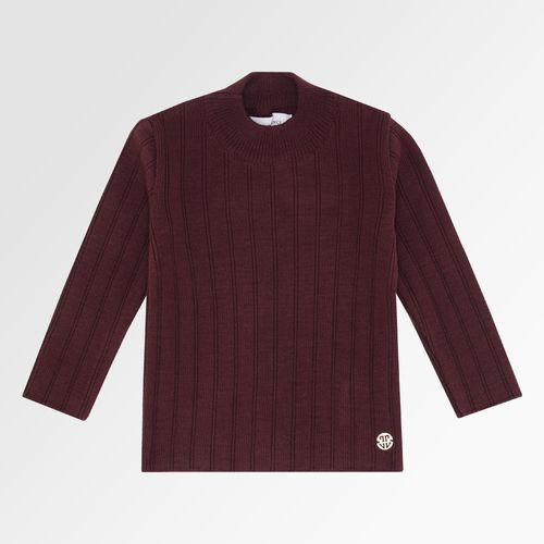 Blusa Tricot Infantil Feminina Manga Longa Gola Alta Canelada - VINHO