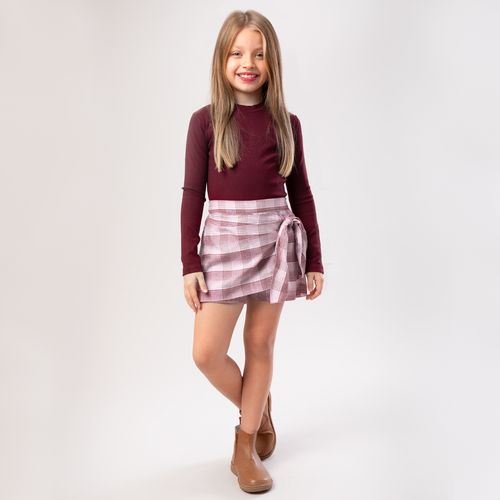 Shorts Saia Infantil Feminino Xadrez com Laço - ROSA