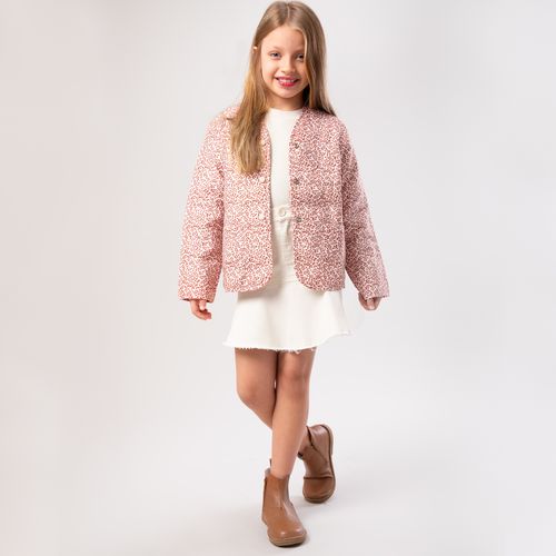 Casaco Infantil Feminino Matelassê Estampa Leaves - BEGE