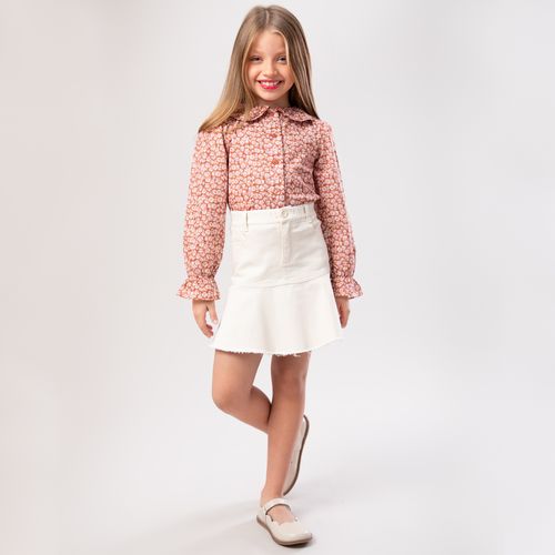 Bata Infantil Feminina Manga Longa Liberty Fabrics Tana Lawn Fio 60 com Babados - ESTAMPADO