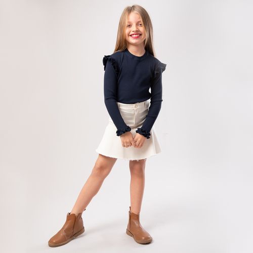 Blusa Infantil Feminina Manga Longa Malha Canelada - AZUL MARINHO