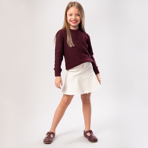 Blusa Tricot Infantil Feminina Ponto Pipoca Cerejas - VINHO