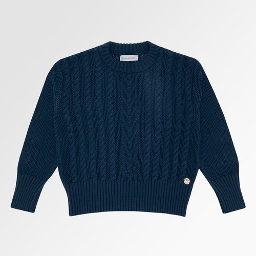 Blusa Tricot Infantil Feminina Ponto Trança Barra Canelada - AZUL BL STAR