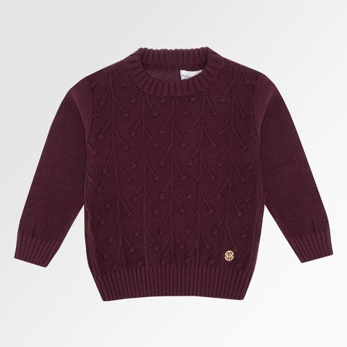 Blusa Tricot Infantil Feminina Ponto Pipoca Cerejas - VINHO