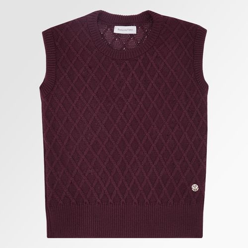 Colete Infantil Feminino Tricot Ponto Aran - VINHO