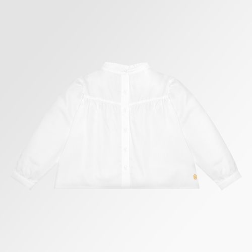 Bata Infantil Feminina Manga Longa Algodão Egípcio Fio 60 com Recortes - BRANCO