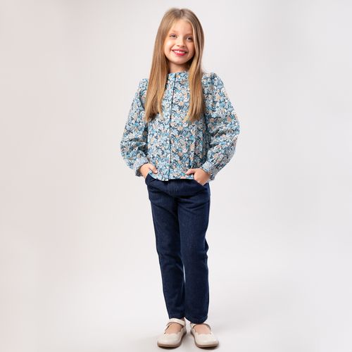 Calça Jeans Infantil Feminina com Cordão - AZUL MARINHO