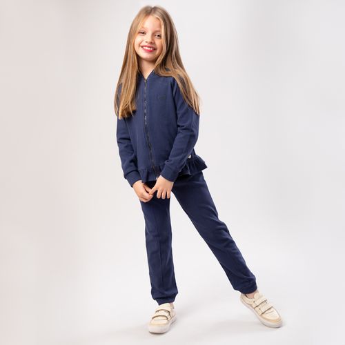 Conjunto Infantil Feminino Manga Raglan com Babados - AZUL MARINHO