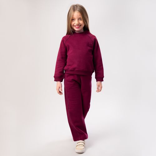 Conjunto Infantil Feminino Moletom Camurça com Coração Bordado - BORDO