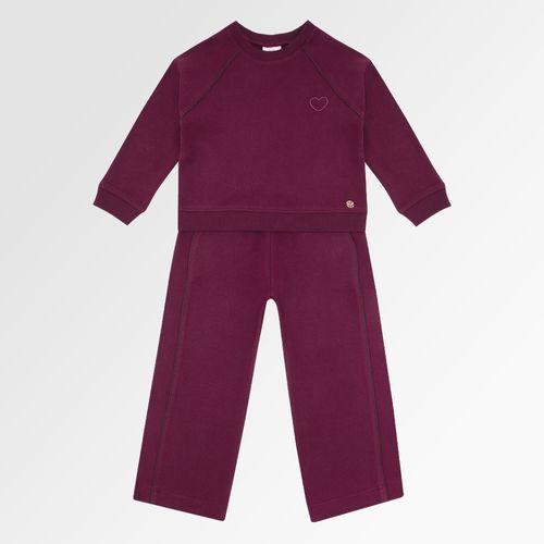 Conjunto Infantil Feminino Moletom Camurça com Coração Bordado - BORDO