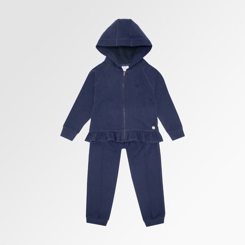 Conjunto Infantil Feminino Manga Raglan com Babados - AZUL MARINHO