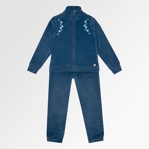 Conjunto Infantil Feminino Plush com Bordado - AZUL JEANS