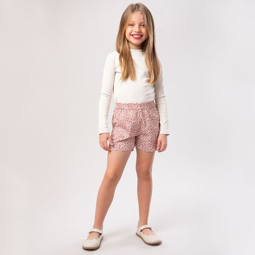 Shorts Infantil Feminino Fustão Estampa Leaves com Bolsos - CRU