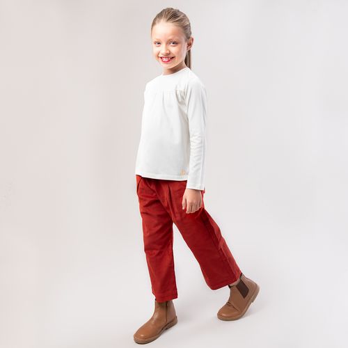 Blusa Infantil Feminina Manga Longa Cotton com Recortes - OFF WHITE